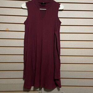 IZ Byer Women Burgundy Mock Neck Cutout Cold Shoulder Sweater Dress Size L